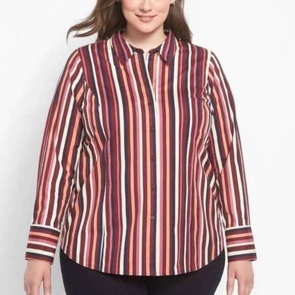 Lane Bryant stripes plus size button front blouse - Picture 2 of 8